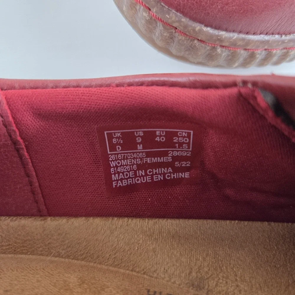 Clarks Caroline Pearl Red Leather Comfort Casual Shoes Women's Size 9 M